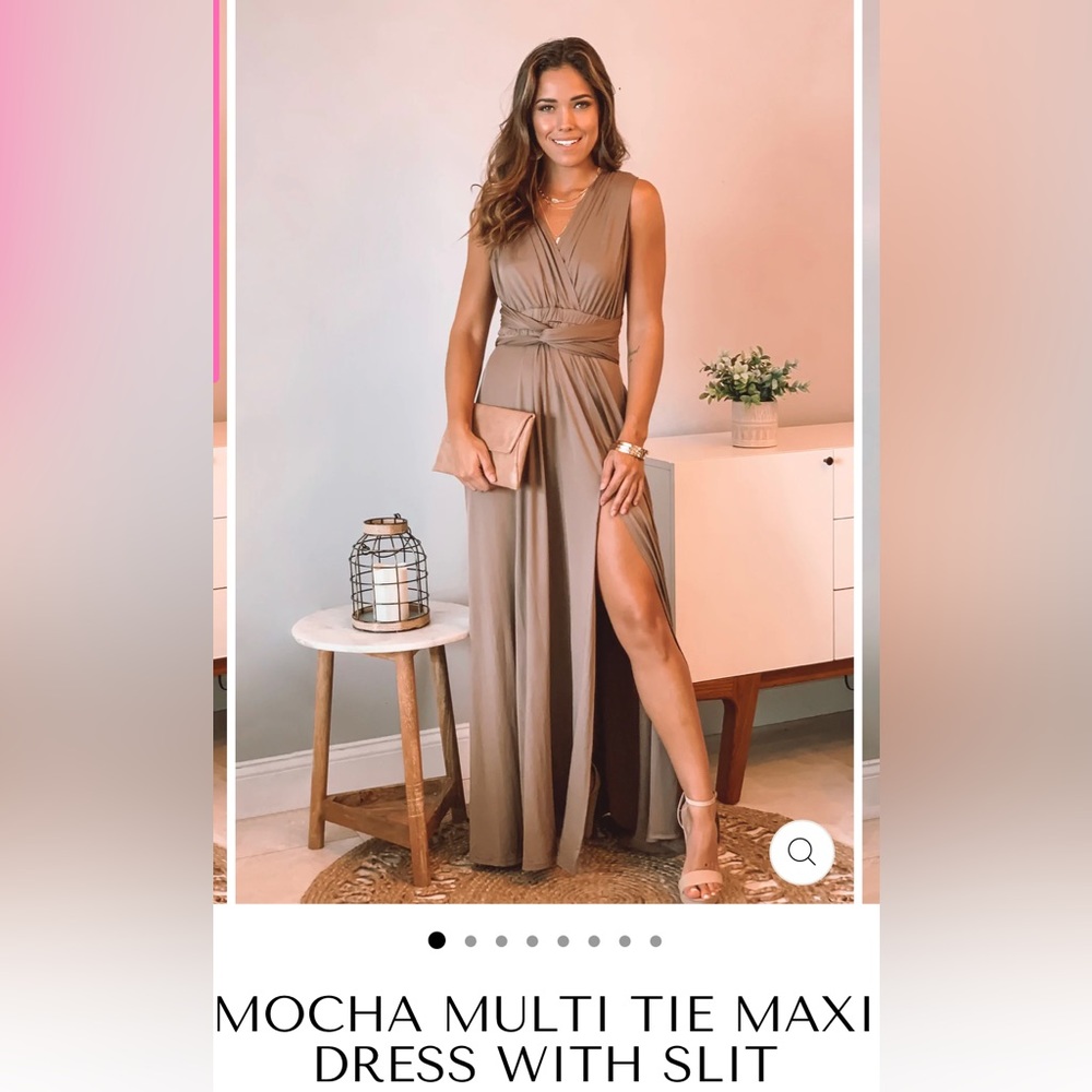 Mocha Multi tie Maxi Dress from saved by the dress